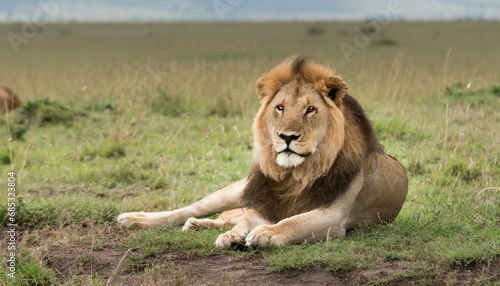 african lion panthera leo resting in a field tanzania