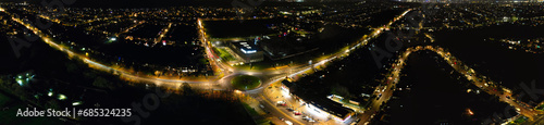 Aerial View of Illuminated British City During Night