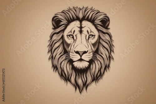 A lion with a gorgeous mane on a beige background