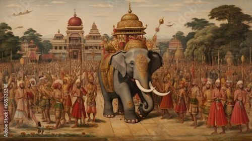 A grand Hanuman procession, complete with elephants and musicians. © Mustafa_Art