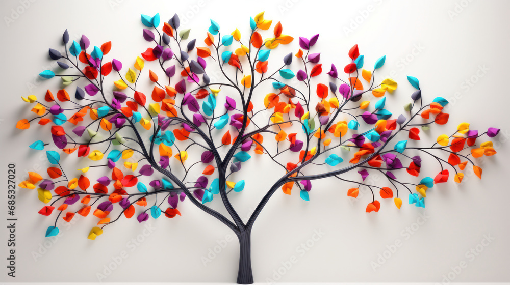 Colorful metal wall art of a tree with vibrant leaves Colorful metal wall art of a tree with vibrant leaves