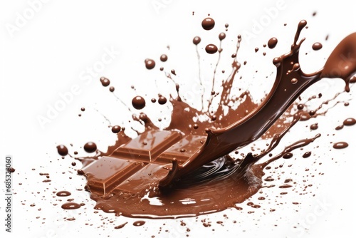 Splashes of bitter chocolate isolated on white background photo