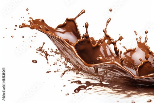 Splashes of bitter chocolate isolated on white background photo