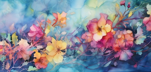 Vivid Pigments Blossom into a Lush Garden of Abstract Shapes, Captured in the Serenity of Watercolor. © Najaf