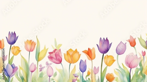 Spring flowers. Yellow tulips on white background. Floral. Watercolor illustration. © alexkich