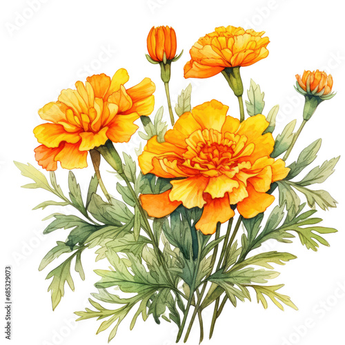 flower Marigold Flower watercolor orange flower yellow flower on transparent background © Lalita