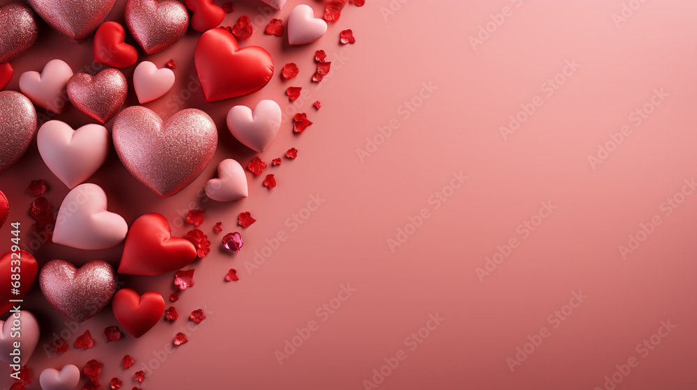 Red and pink paper hearts isolated on pink, Valentines Day background Red and pink paper hearts isolated on pink, Valentines Day background
