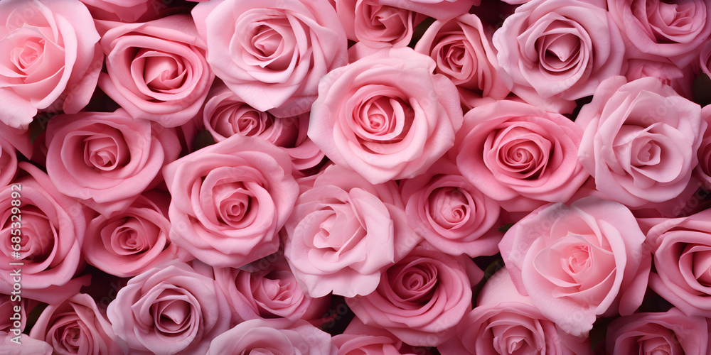 Floral background with pink roses, top view Floral background with pink roses, top view