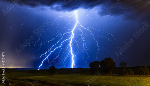 a striking image of a bright blue lightning bolt piercing through a dark sky this powerful and electrifying photo captures the raw energy and intensity of a lightning storm perfect for illustrating