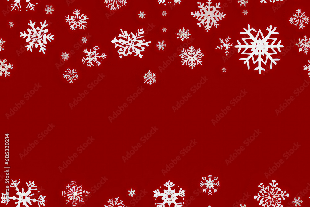 White snowflakes on a red background. Seamless pattern. White snowflakes on a red background. Seamless pattern.
