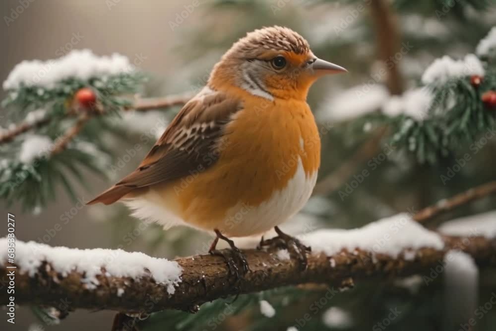 Robin sitting on a branch during winter Robin sitting on a branch during winter