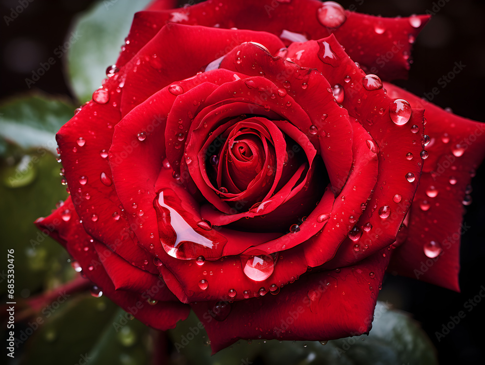 Close up of red rose with water drops, floral background Close up of red rose with water drops, floral background