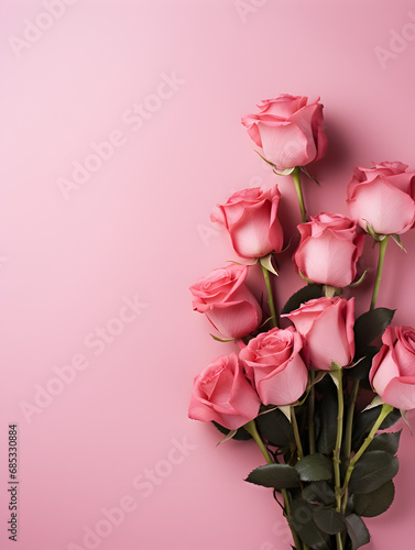 Pink roses on pink background with copy space