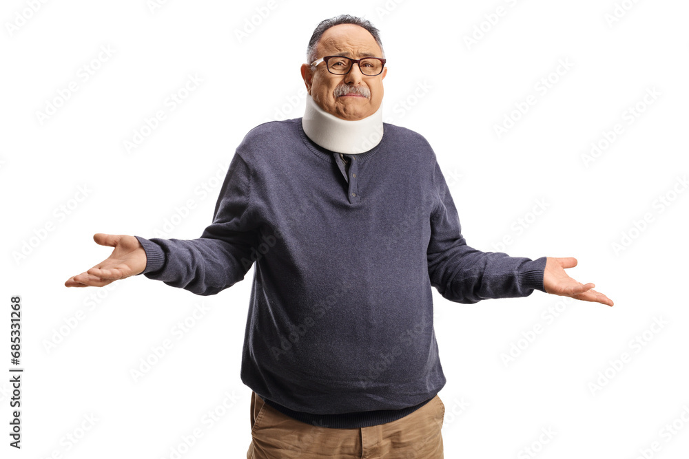 Annoyed mature man with an orthopedic neck collar Annoyed mature man with an orthopedic neck collar