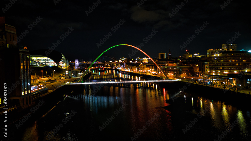 Scenic aerial photo of the bridge in Newcastle upon Tyne