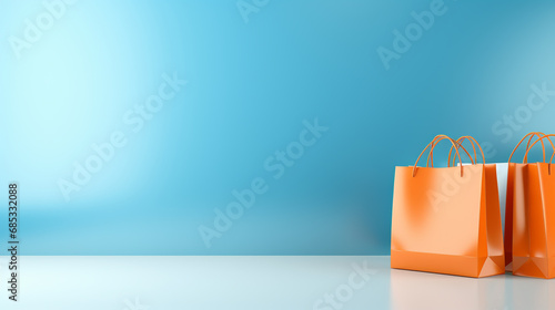 color paper shopping bag floating on color background for shopping concept idea photo