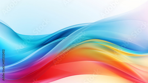 Abstract delicate rainbow waves design with smooth curves and soft shadows on clean modern background. Fluid gradient motion of dynamic lines on minimal backdrop