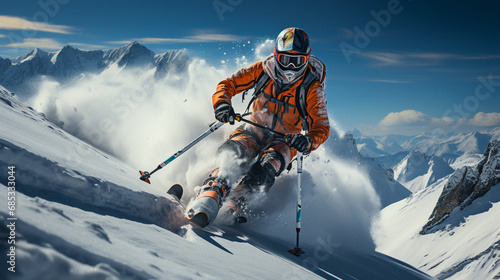 Frozen Wonderland: Cross-Country Skier Exploring a Winter Landscape on Skis. Generative AI.