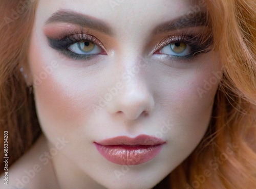 Redhead model beauty makeup face closeup