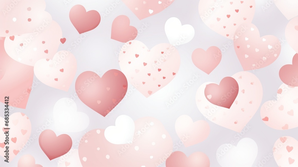 Delicate white and blush-pink composition with charming hearts and dots, creating an enchanting seamless pattern