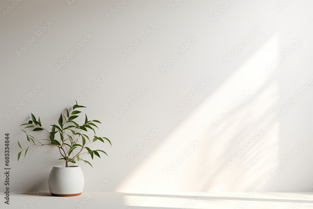 Minimalistic light background with blurred foliage shadow on a white wall. Beautiful background for presentation with marble floor. Minimalistic light background with blurred foliage shadow on a white wall. Beautiful background for presentation with marble floor.