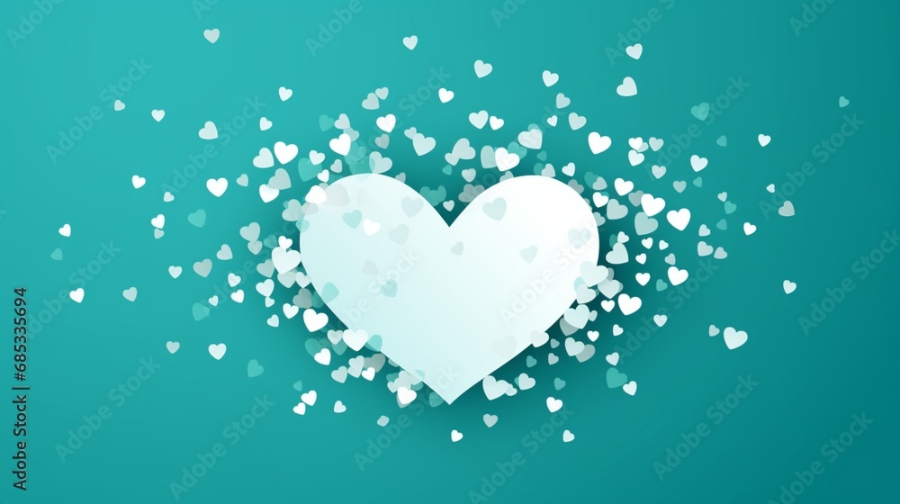 imagine Heart shape vector turquoise confetti splash with white heart hole.
