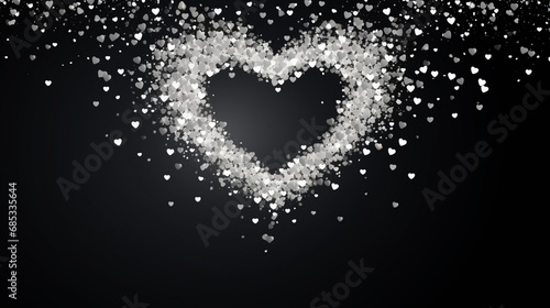 Heart shape vector silver confetti splash with white heart hole