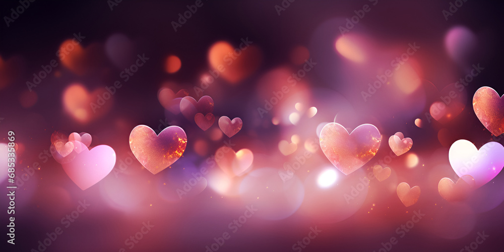 Pink abstract blurry background with hearts
