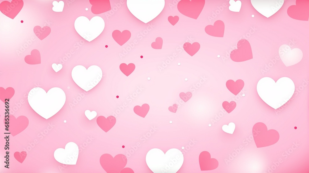 Pink and white background adorned with hearts and dots in a seamless pattern