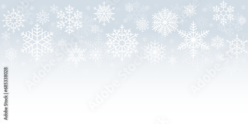 White Seamless Falling Snowflake Pattern Isolated On Grey White Ombre Background