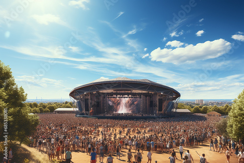Generative AI - A stage and the audience during the concert. rock music festival