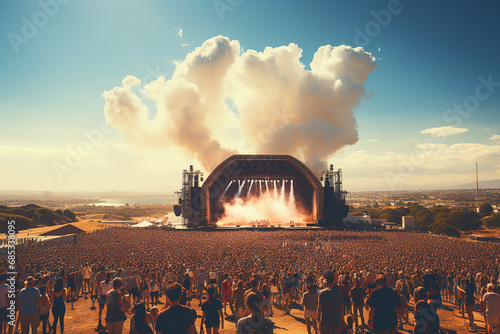 Generative AI - A stage and the audience during the concert. rock music festival