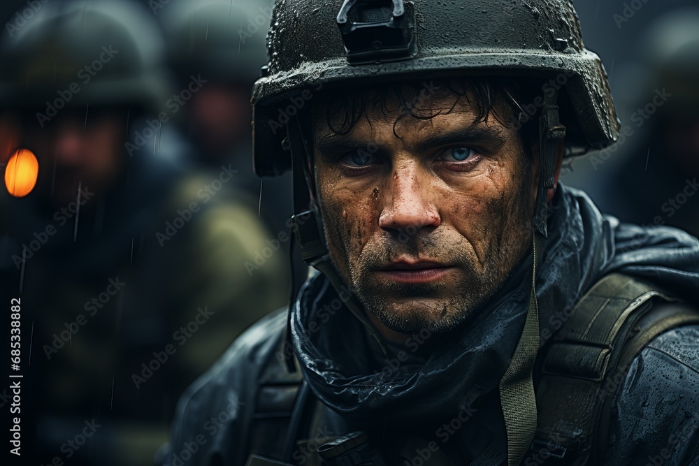 tired squad of soldiers in a helmet tired squad of soldiers in a helmet