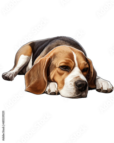 Sleepy Beagle Dog Lying Down Restfully photo