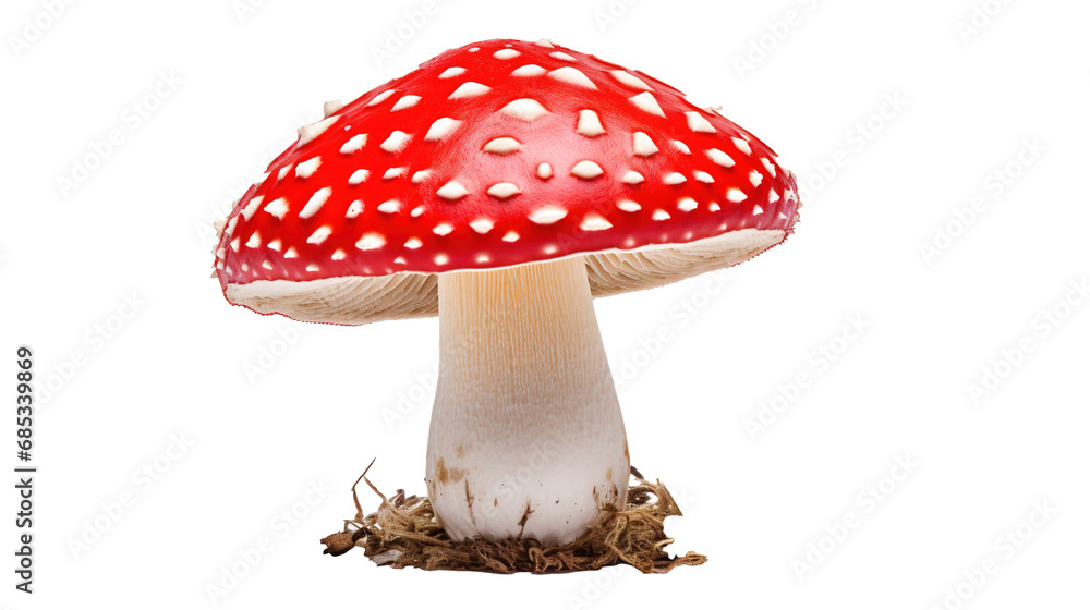 Red toadstool mushroom on transparent background, PNG image with background removed, Created with Generative Ai technology. Red toadstool mushroom on transparent background, PNG image with background removed, Created with Generative Ai technology.
