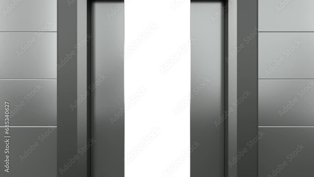 The elevator doors open and fill the screen with white light The elevator doors open and fill the screen with white light