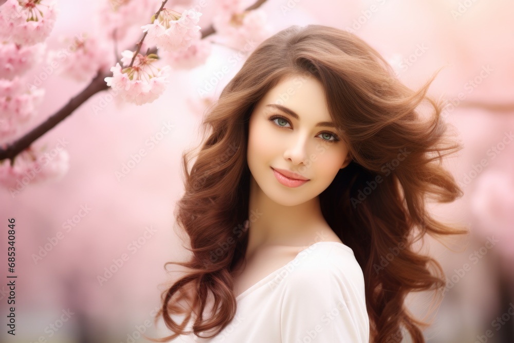 Joyful moment frozen in time, as a young Japanese lady smiles amidst the cherry blossoms during the traditional Hanami celebration Joyful moment frozen in time, as a young Japanese lady smiles amidst the cherry blossoms during the traditional Hanami celebration