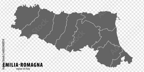 Blank map Emilia-Romagna of Italy. High quality map Region Emilia-Romagna with municipalities on transparent background for your web site design, logo, app, UI. EPS10.