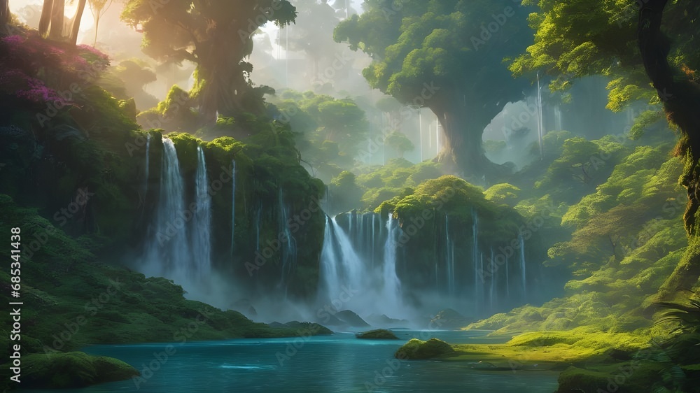 Waterfall in the forest.Created with Generative Ai technology