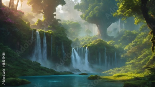 Waterfall in the forest.Created with Generative Ai technology