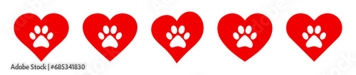 Paw print with a heart icon set