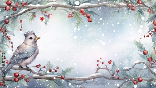 Watercolor Snow-covered tree Background 