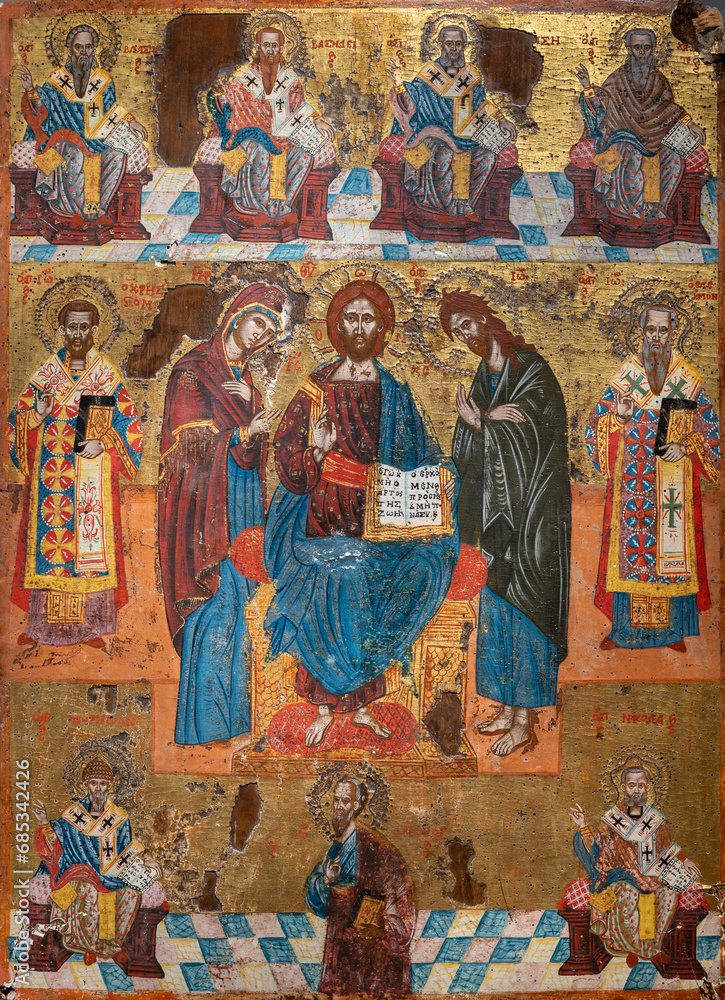 Deesis with Saints. 17th century, by an unknown painter from Crete. The Žitomislić Monastery, Bosnia and Herzegovina. 03 Jul 2023.