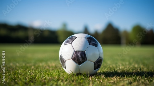 Soccer Ball Resting on Vibrant Green Field © Predrag