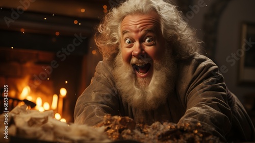 Santa Claus is eccentric and disheveled. Confused old man with a beard.