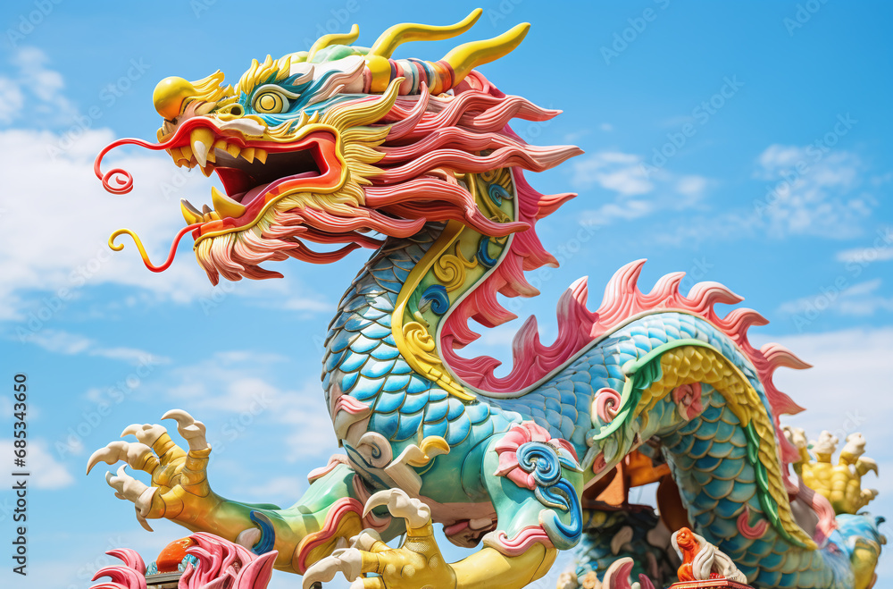 Sculpture of a big colorful dragon in the sky Sculpture of a big colorful dragon in the sky