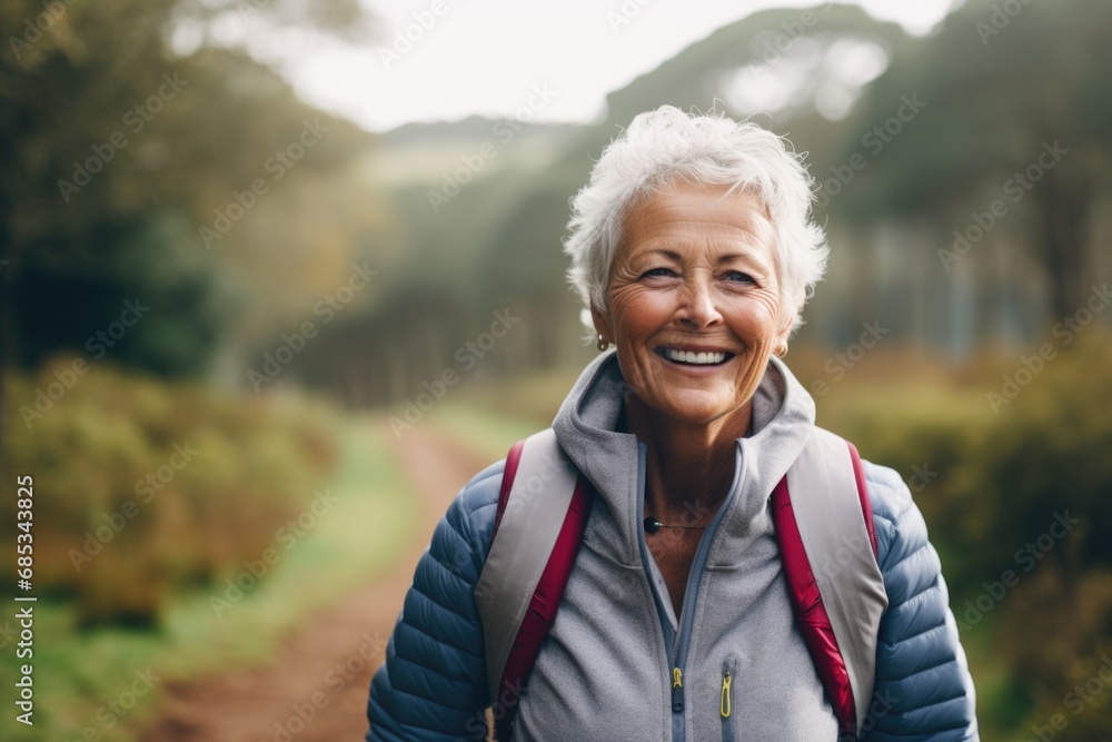 Portrait of a active senior woman on nature walk Portrait of a active senior woman on nature walk