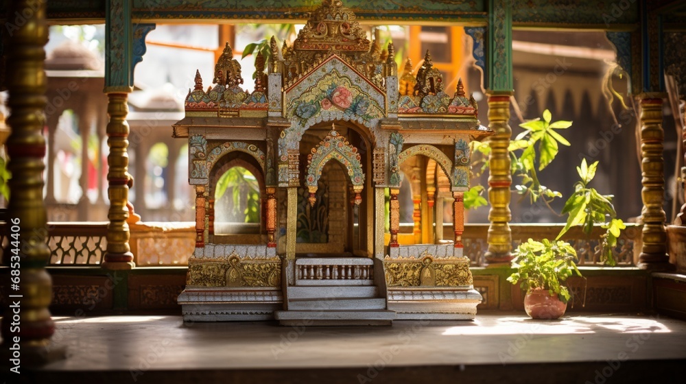 A small temple with delicate jali work, where devotees come to offer their prayers to Lord Krishna.