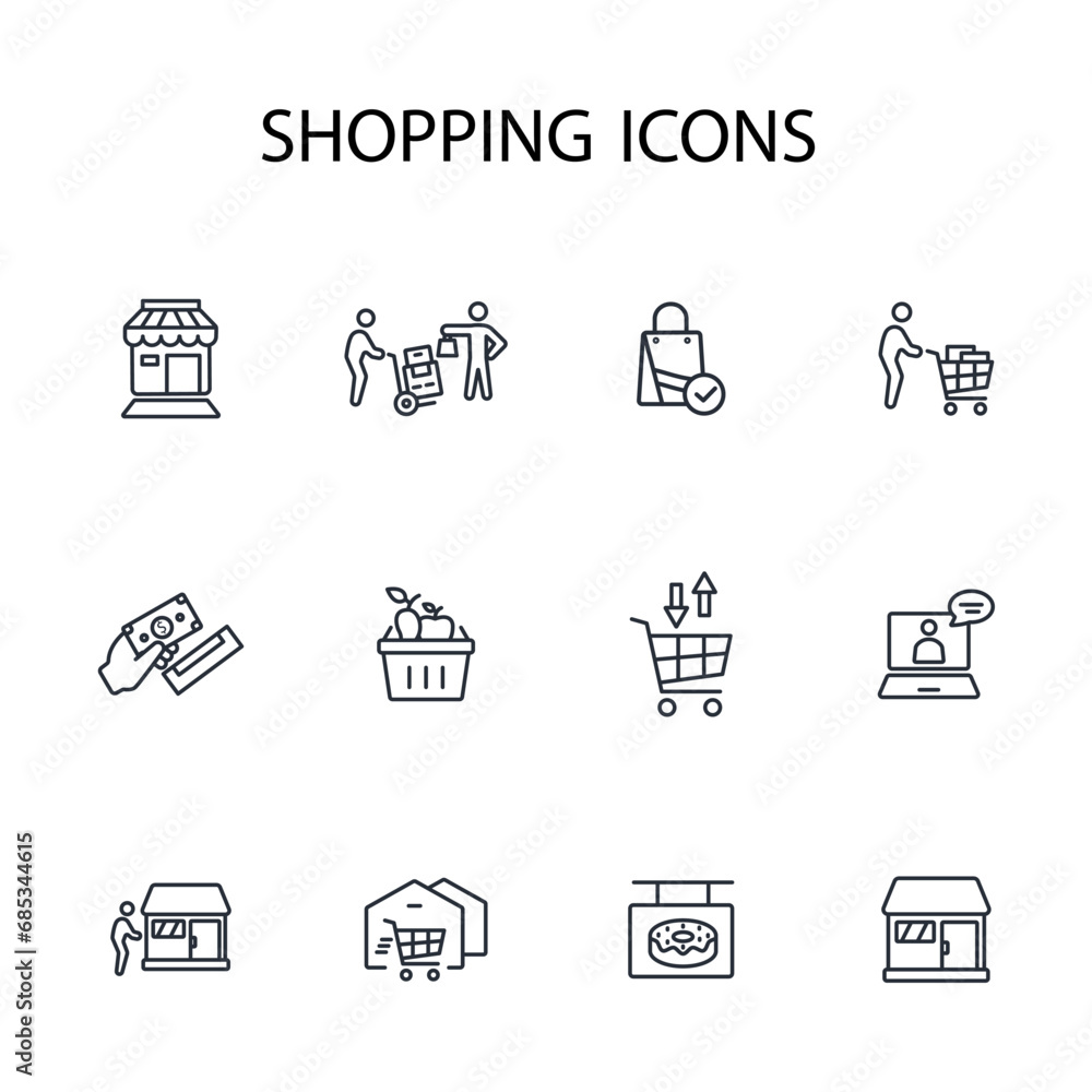 Shopping icon set.vector.Editable stroke.linear style sign for use web design,logo.Symbol illustration. Shopping icon set.vector.Editable stroke.linear style sign for use web design,logo.Symbol illustration.