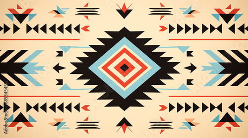 Aztec ethnic motif. Native american geometric pattern, colored mexican tribal art elements design. Colorful ancient culture symbols or ornament photo
